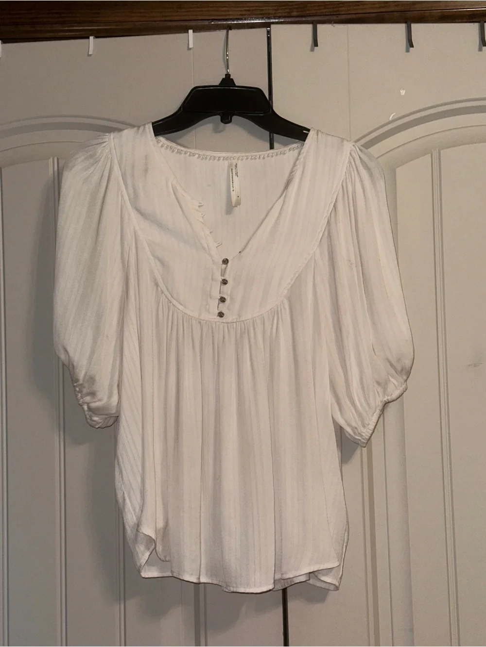 Anthropologie Cream Button-Front Peasant Blouse
